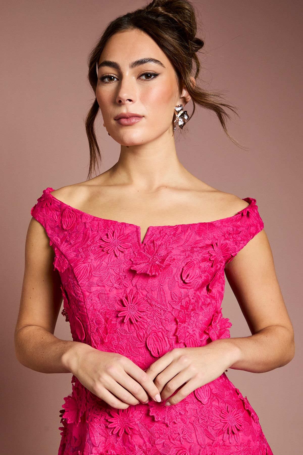 Coast 3d Floral Bardot Midi Dresss Hot Pink image 4