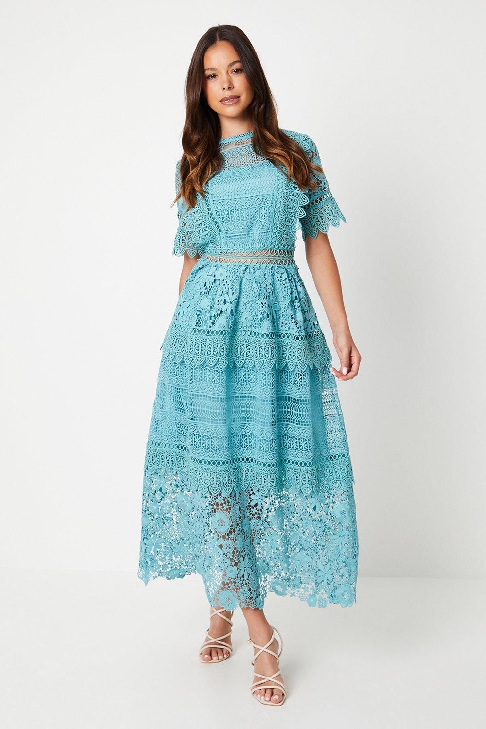 Coast Lace Mix Midi Dress Teal image 1