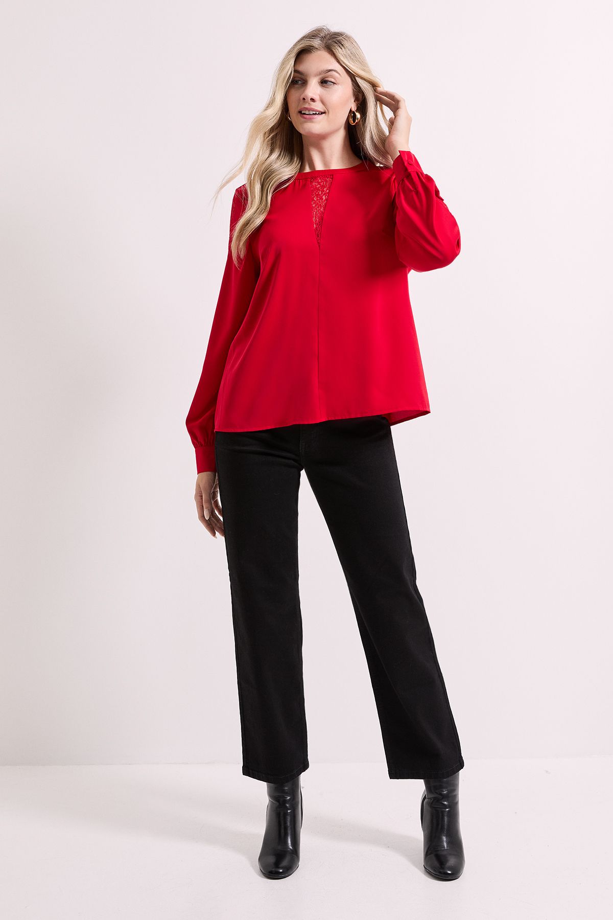 Dorothy Perkins Lace Insert Long Sleeve Blouse Burgundy image 1