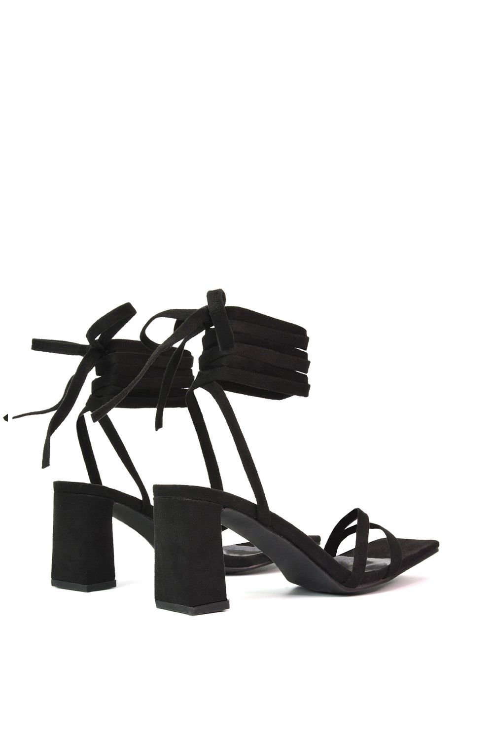 XY London 'Tanyel' Strappy Lace up Faux Suede Mid Block Heel Sandals image 4