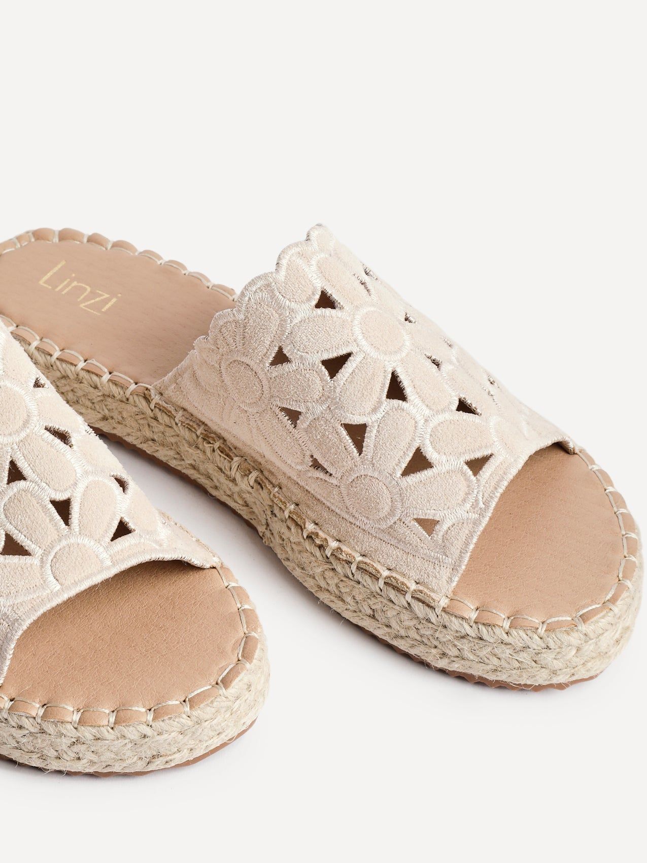 Linzi Parade Beige Faux Suede Floral Espadrille Flatform Slider image 4