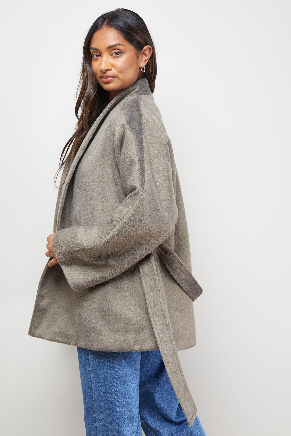 Oasis Wrap Detail Belted Short Coat Grey image 3