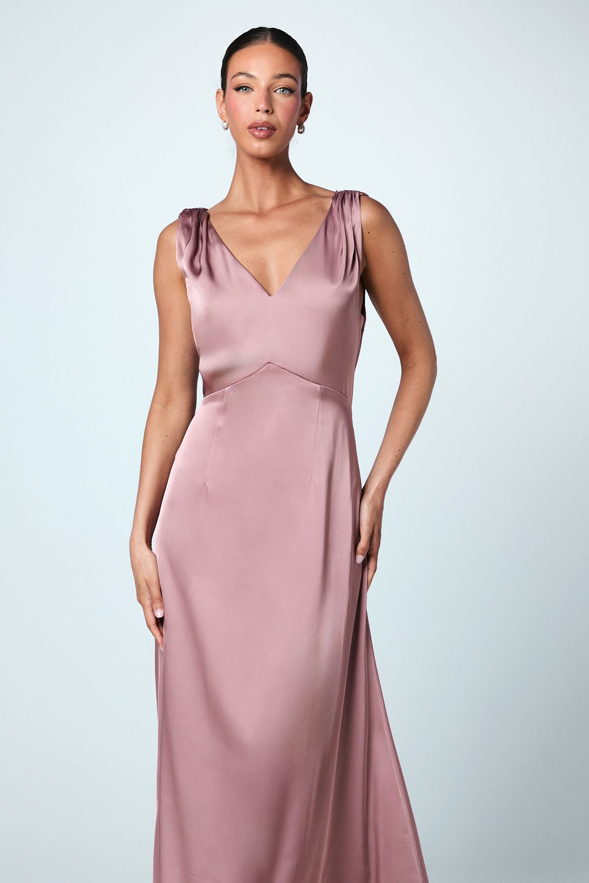 Coast Satin V Neck Bridesmaid Dress Mink image 2