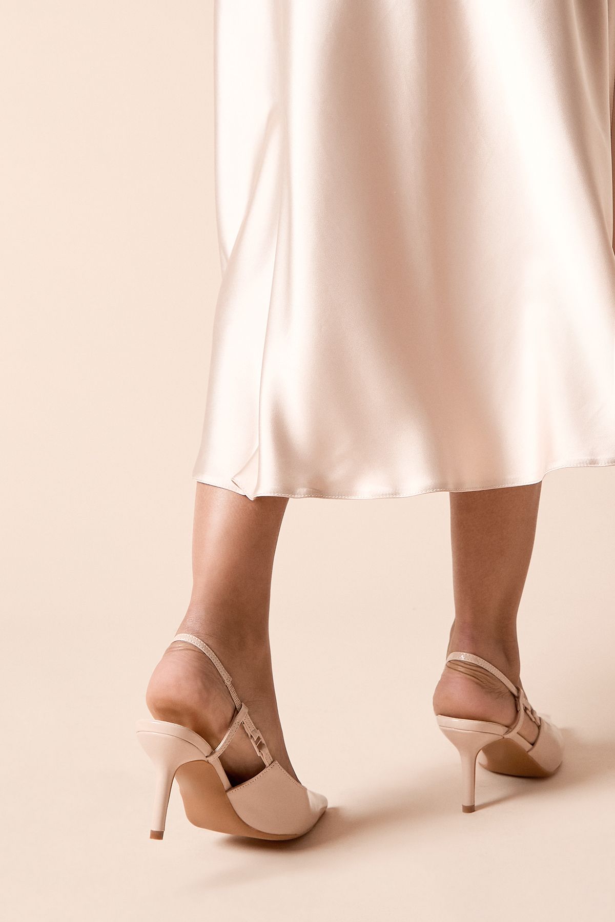 Dorothy Perkins Billie Faux Patent Leather Pointed Slingback High Stiletto Heel Court Shoes Beige image 4