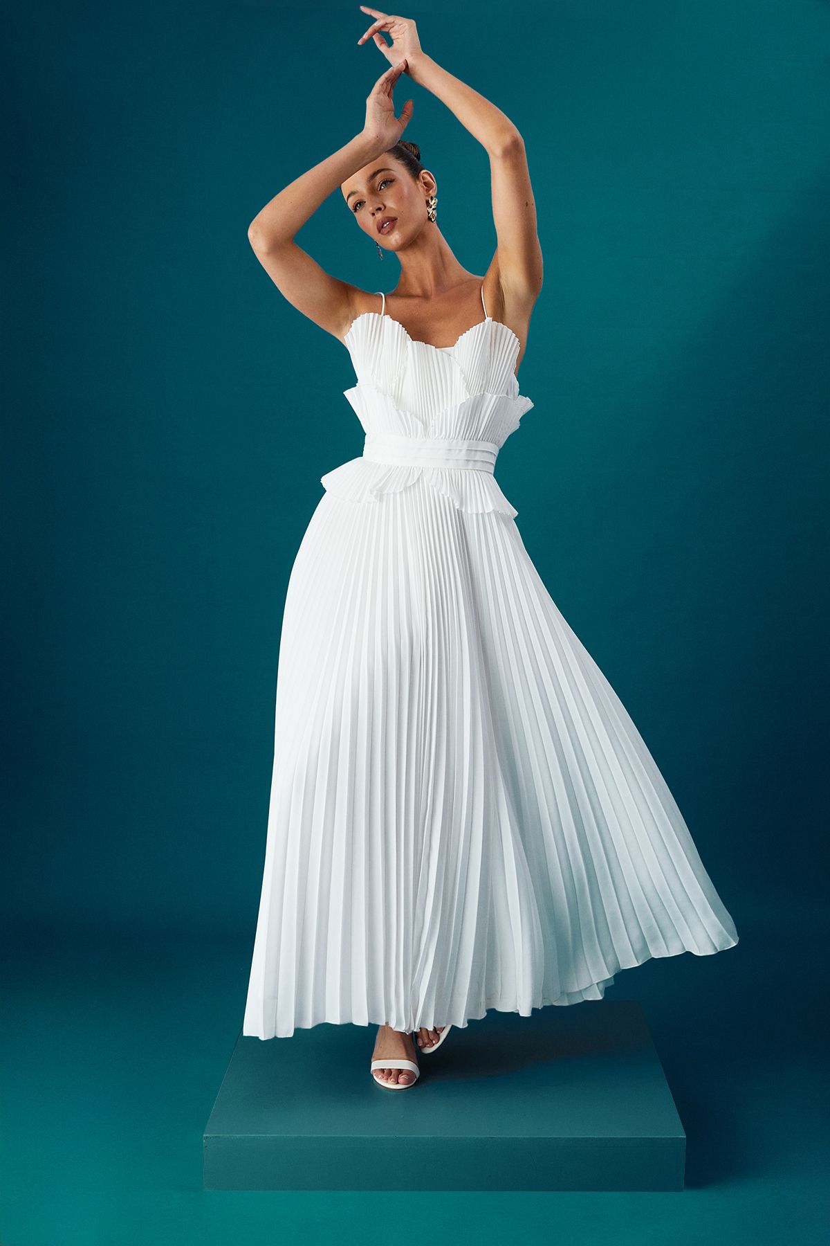 Coast Coast Muse Frill Front Volume Midi Dress White image 1