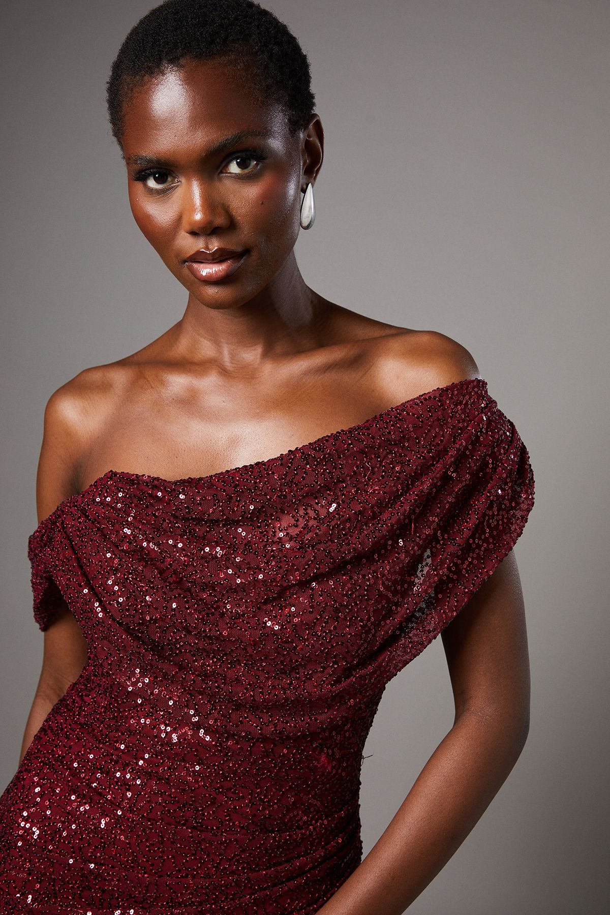 Coast Sequin Cowl Neck Maxi Dress Wine image 4