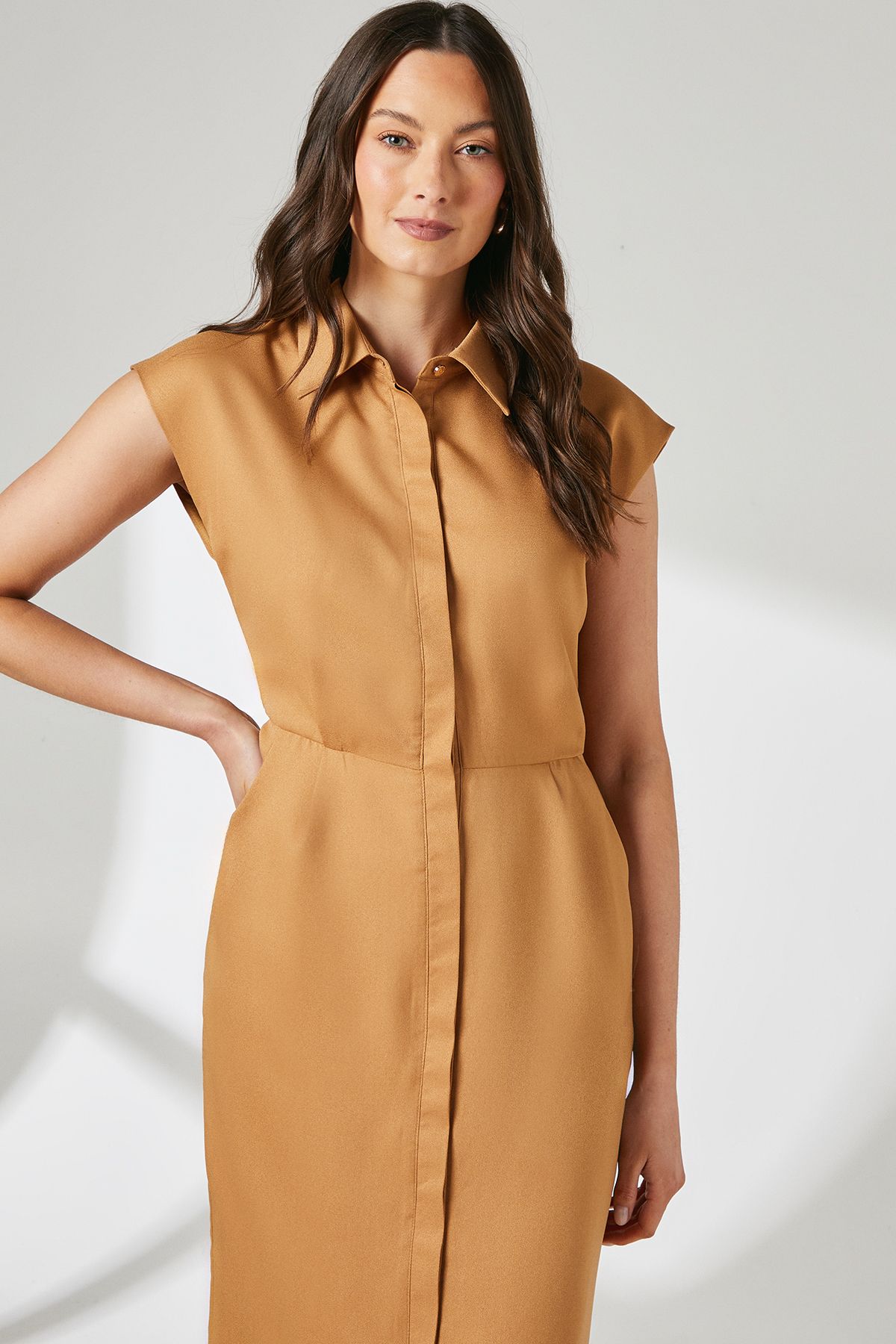 Principles Camel Column Crepe Shirt Dress Camel image 4