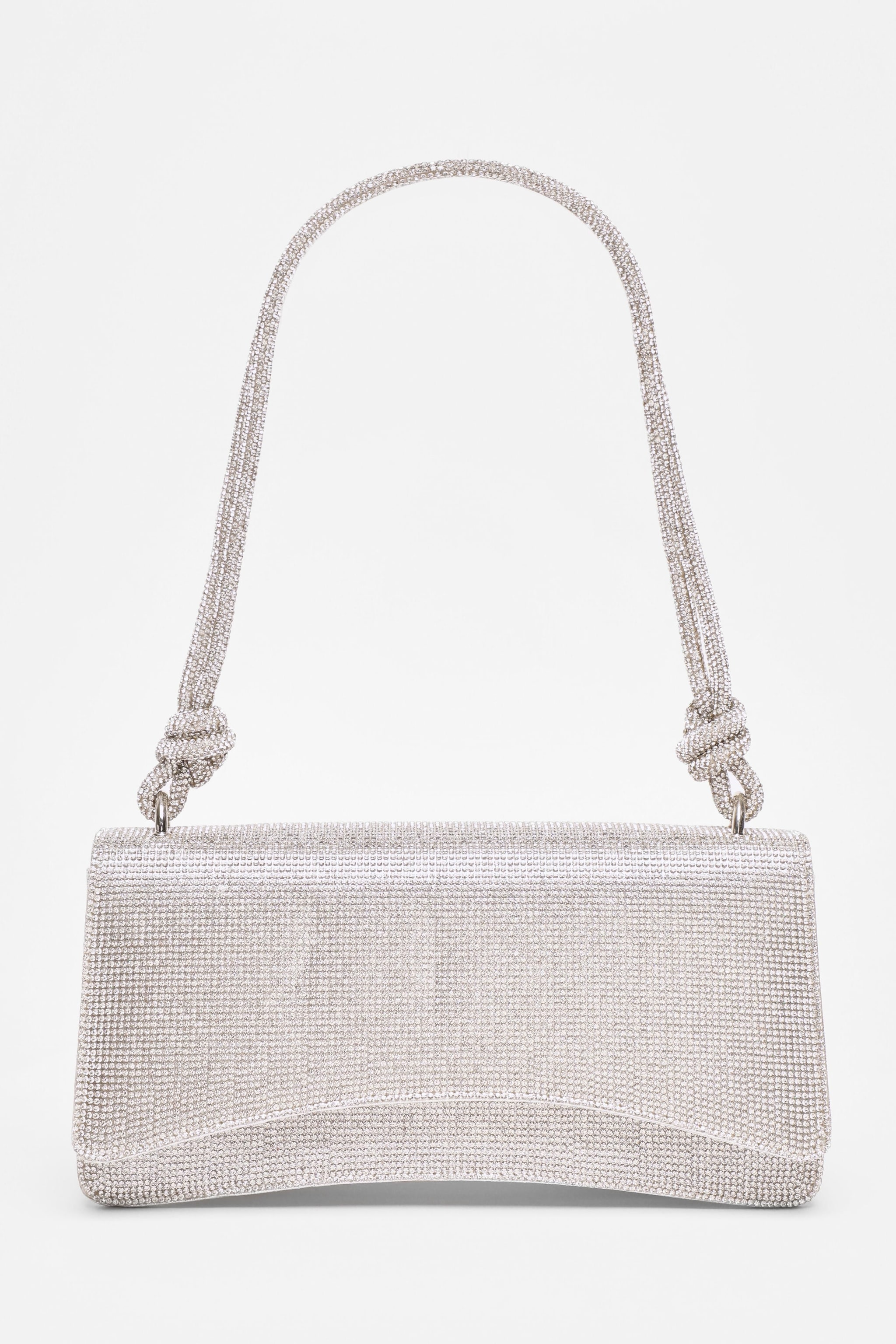 Quiz Silver Diamante Shoulder Bag image 3