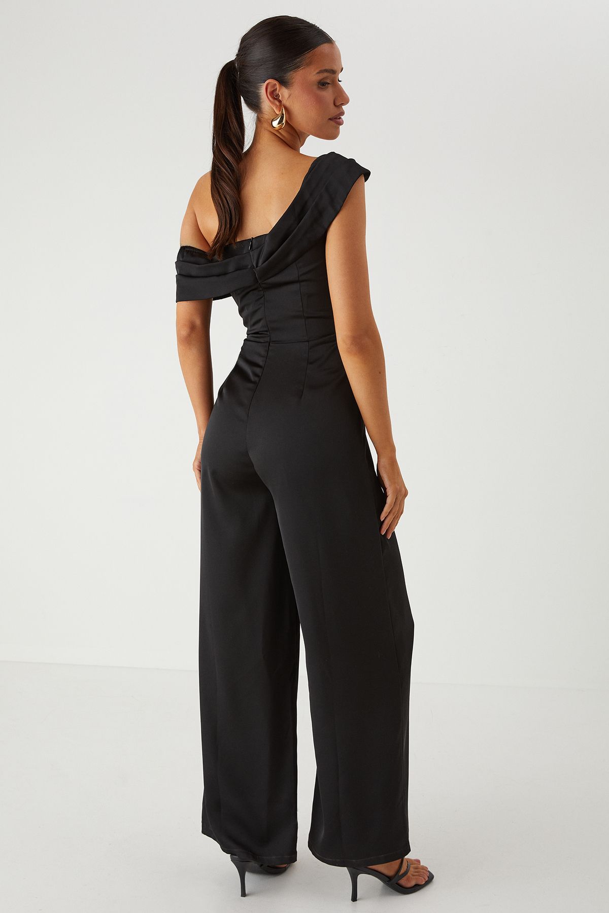 MissPap Bardot Twist Straight Leg Jumpsuit Black image 3