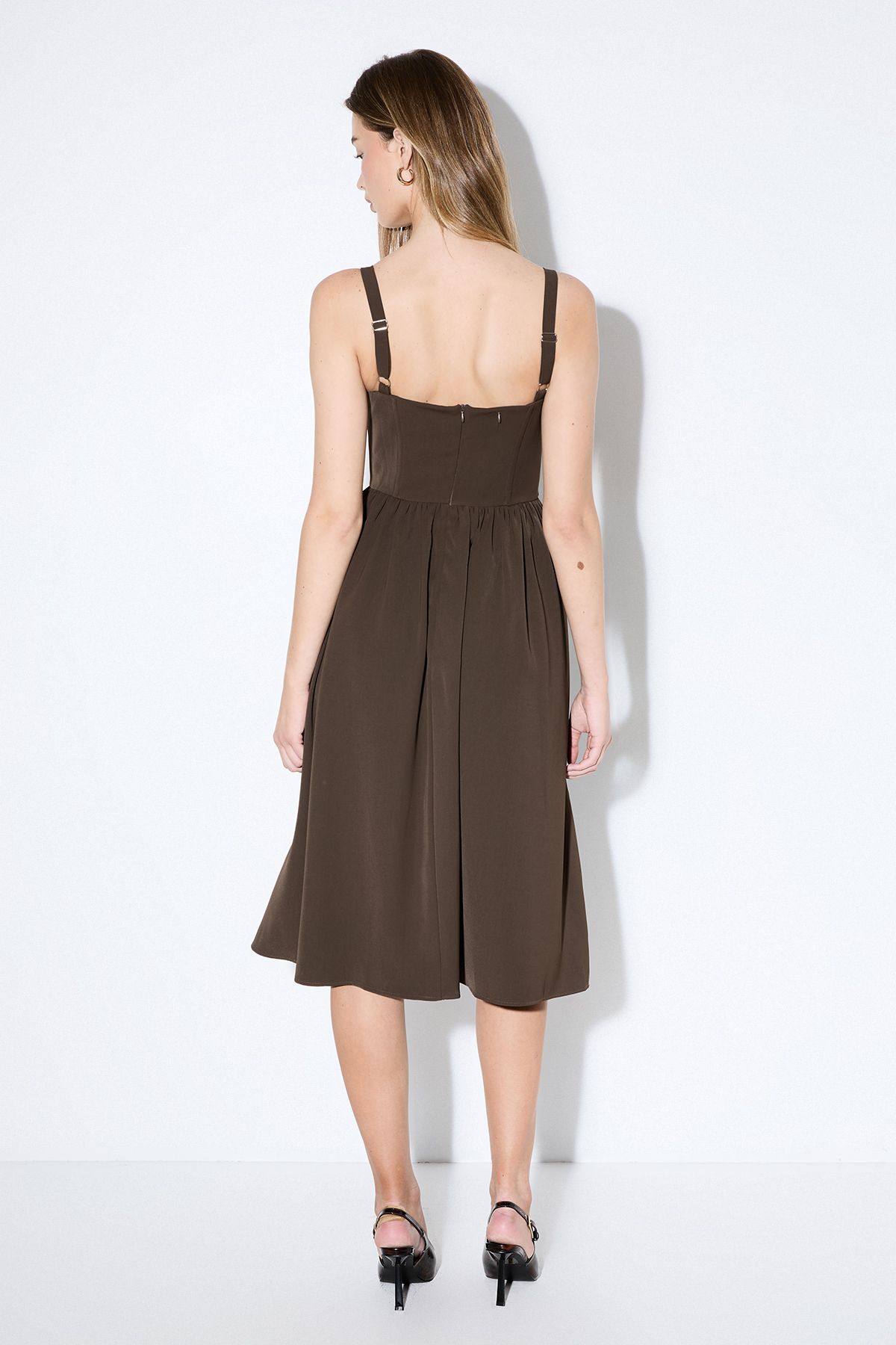 MissPap Square Neck A Line Midi Dress Chocolate image 3