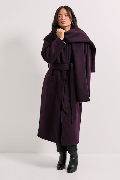 Dorothy Perkins Belted Round Neck Scarf Coat Cherry