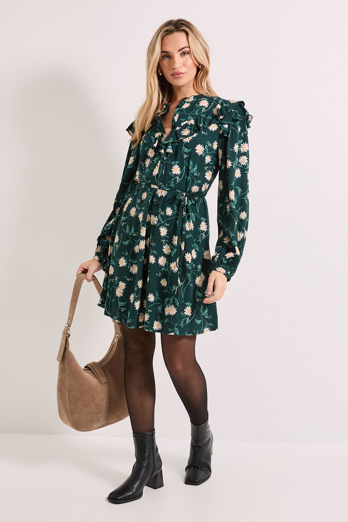 Dorothy Perkins Daisy Frill Yoke Belted Mini Shirt Dress Black image 2