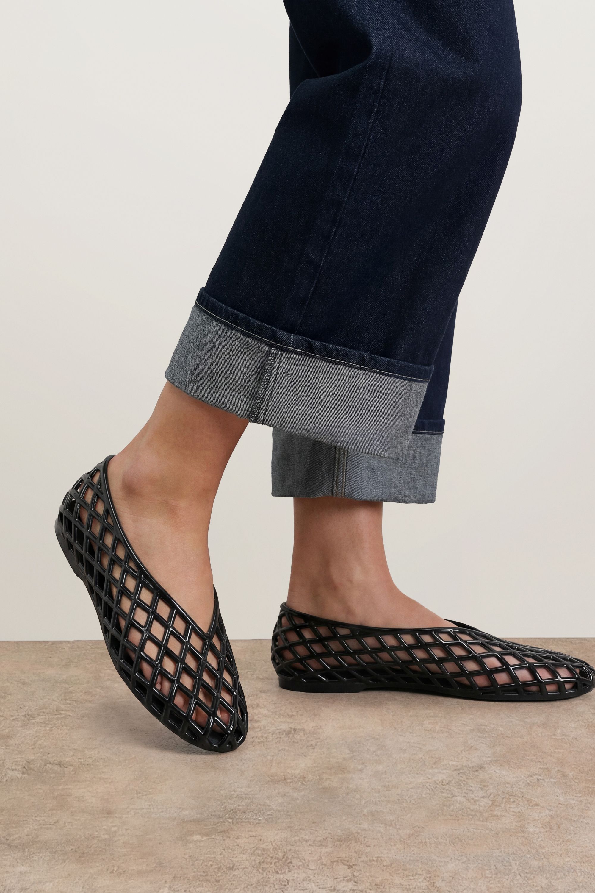 Oasis Lena Jelly Cutwork Ballet Pumps Black