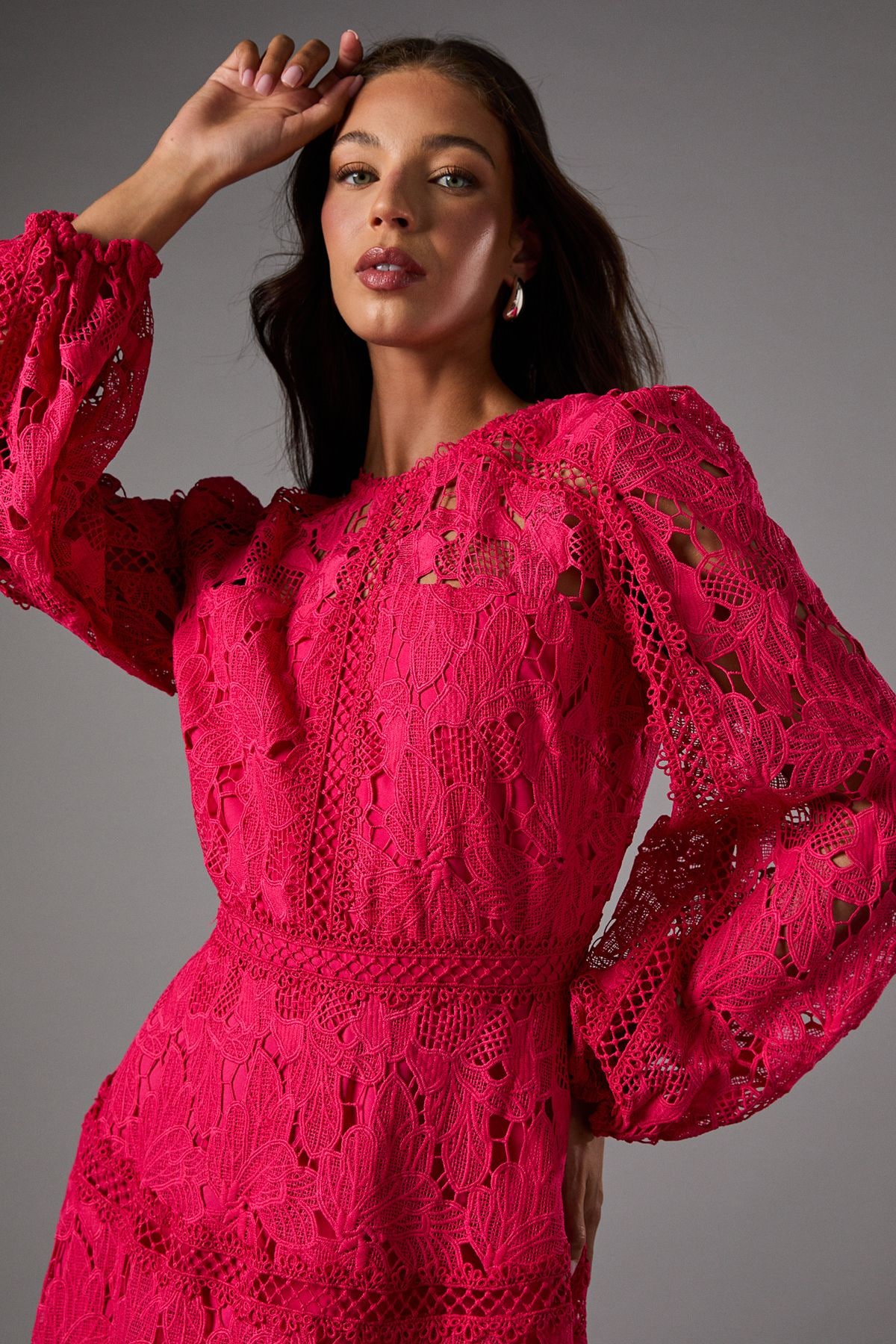 Coast Lace Panelled Long Sleeve Dress Raspberry image 4