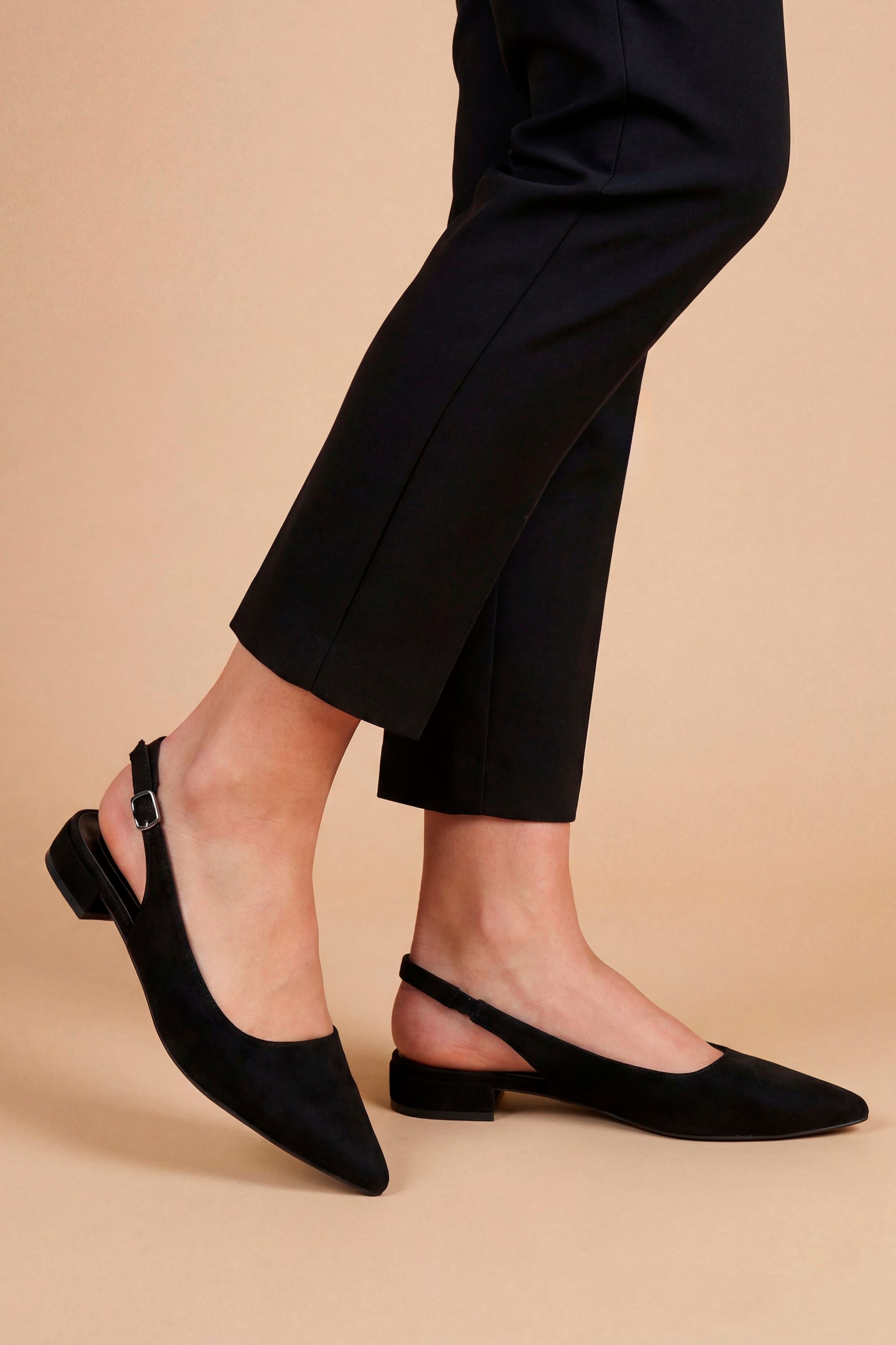 Dorothy Perkins Jerry Faux Suede Slingback Pointed Flat Shoes Natural Black