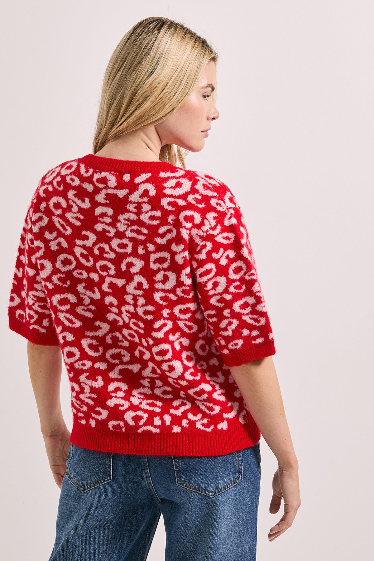 Dorothy Perkins Leopard Animal Red & Pink Short Sleeve Jumper Red image 3