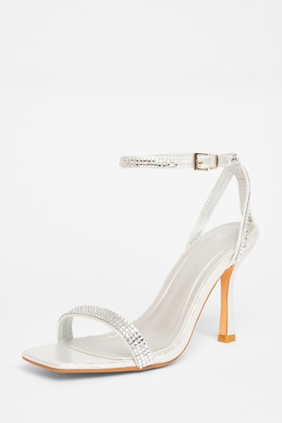 Quiz Silver Diamante Strap Heels