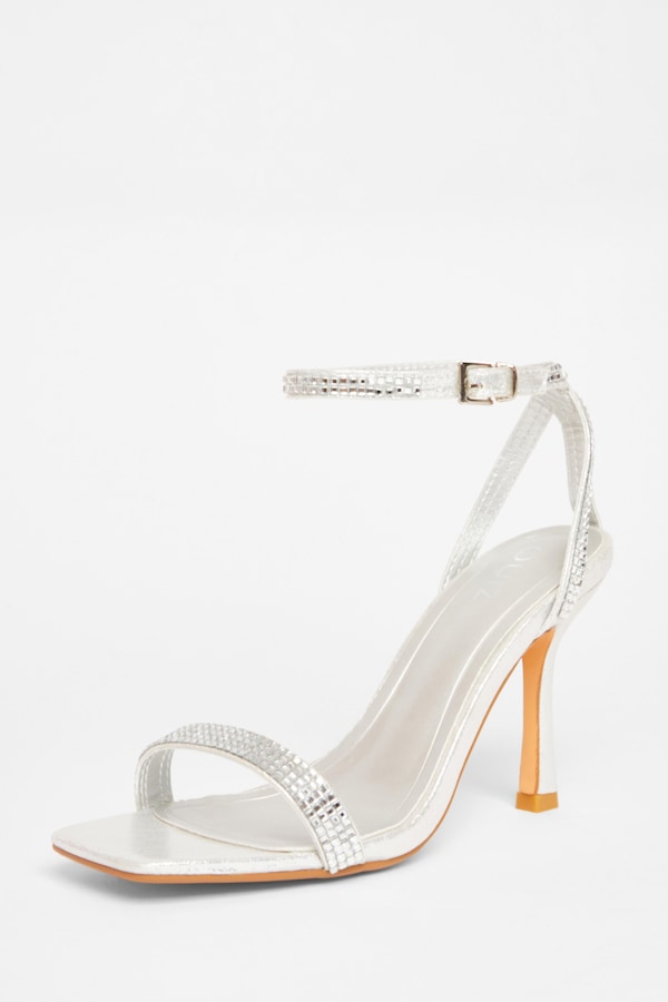 Quiz Silver Diamante Strap Heels