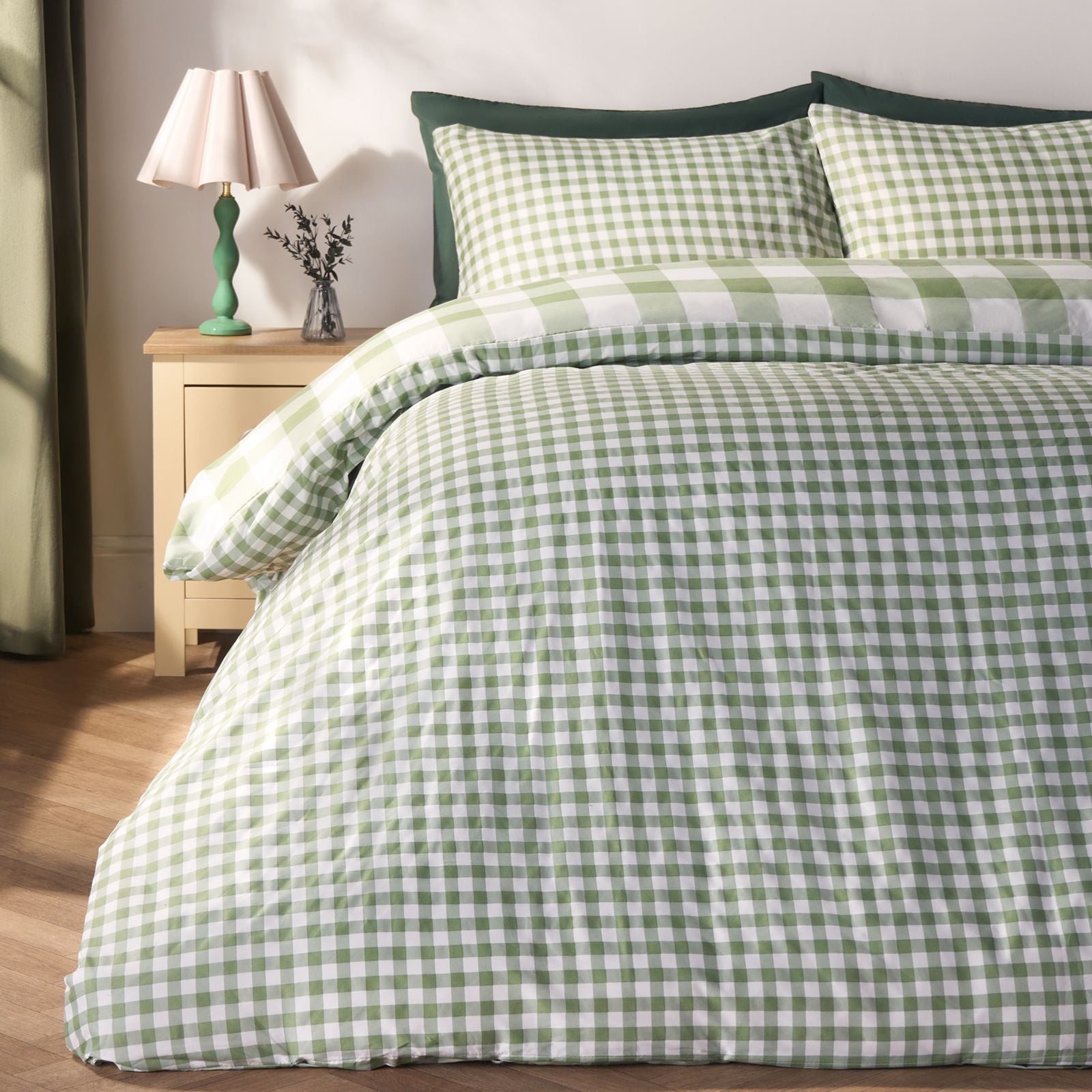 OHS Gingham Reversible Bedding Set Duvet Cover with Pillowcase