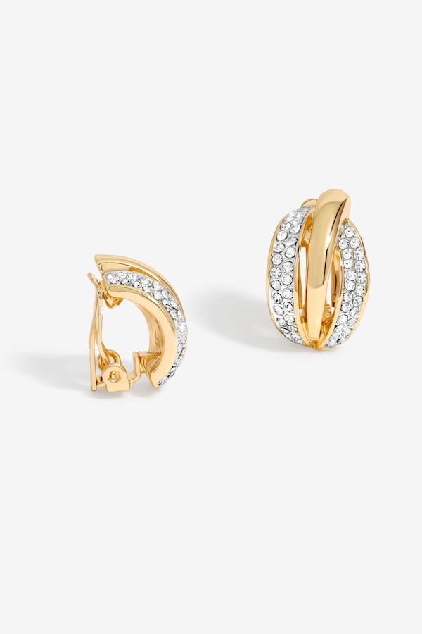 Jon Richard Gold Plated And Crystal Ribbed Clip Earrings