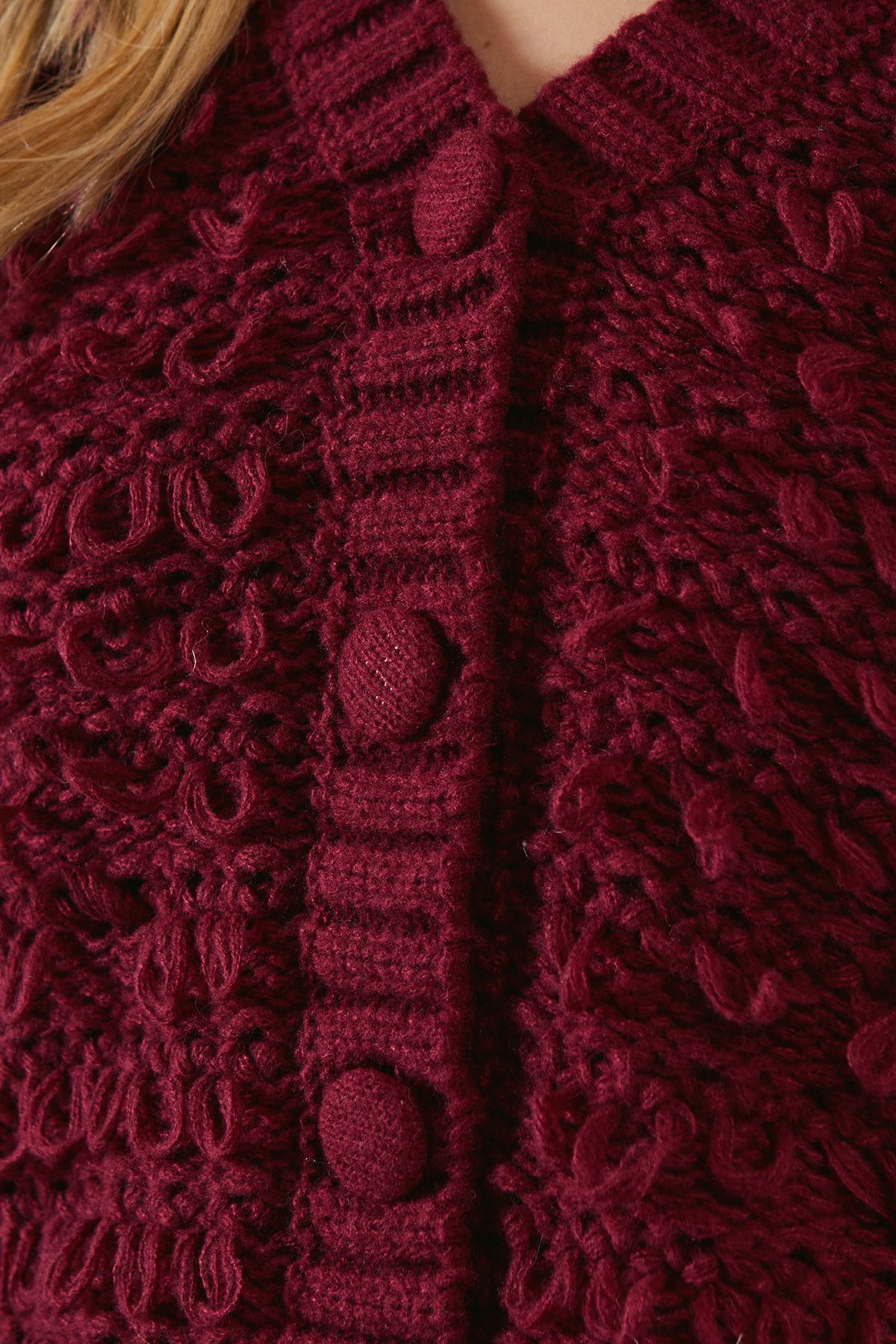 Warehouse Shaggy Button Down Cardigan Wine image 5