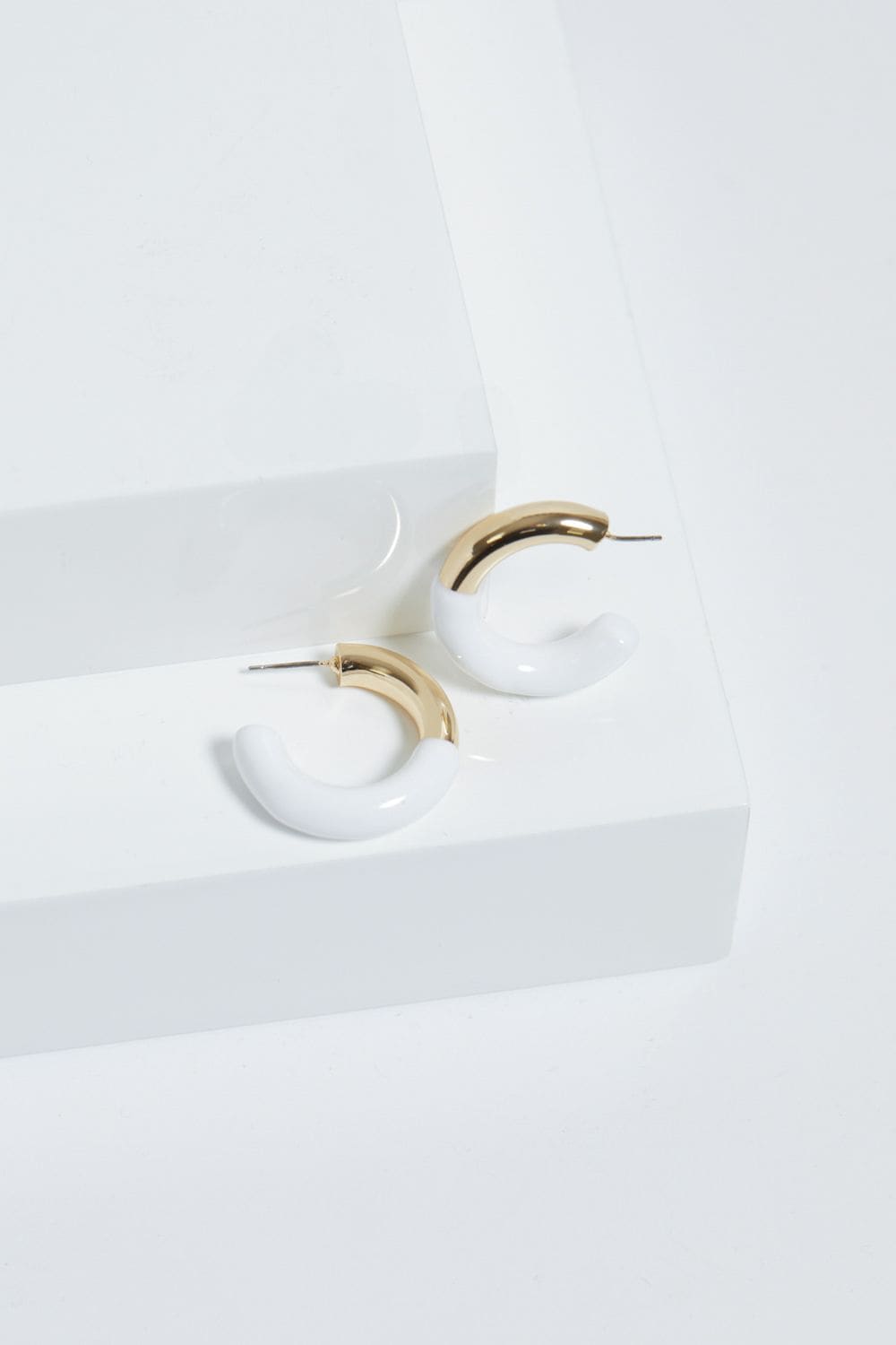 Mood Gold White Half Enamel Hoop Earrings image 1