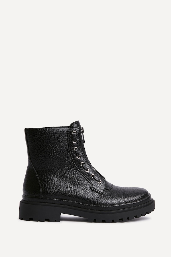 Linzi Launch Black Zip-Up Military Boots