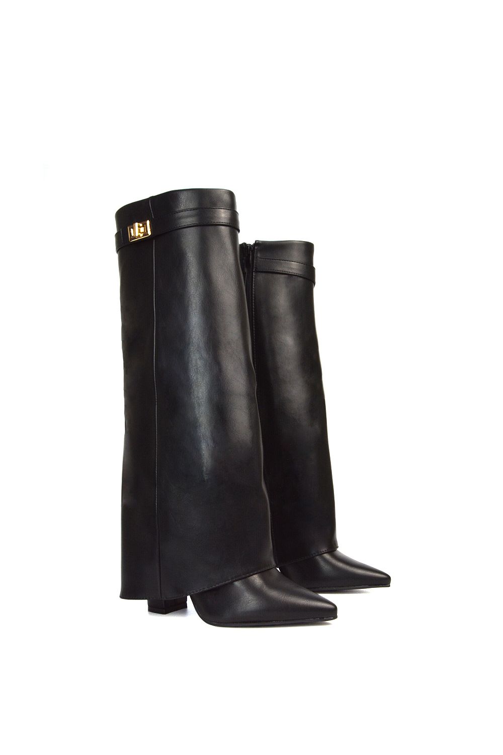 XY London 'Rayna' Block Heel Knee High Foldover Boots With Pointed Toe image 5