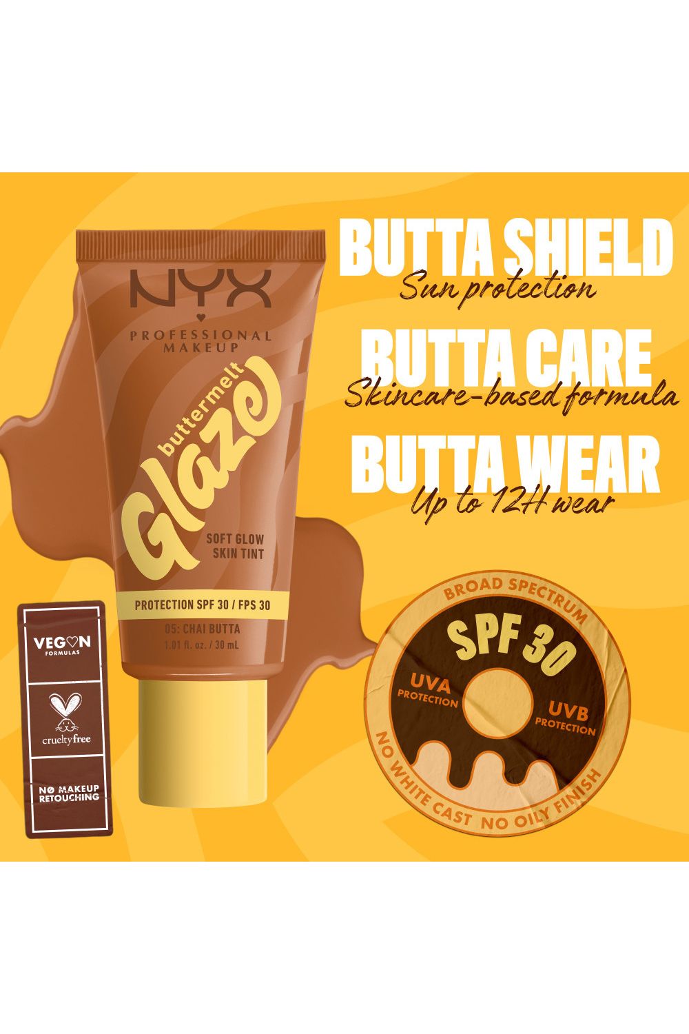 NYX Professional Makeup Buttermelt Glaze Soft Glow Skin Tint + SPF/FPS 30 30ml Chai Butta image 3