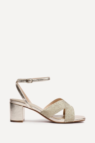 Linzi Alessia Gold Woven Loop Design Block Heeled Sandals