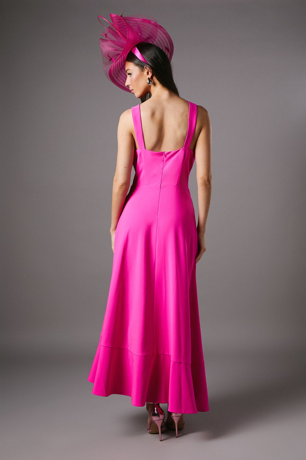 Coast Strappy Crepe Midi Dress With Corsage Pink image 4