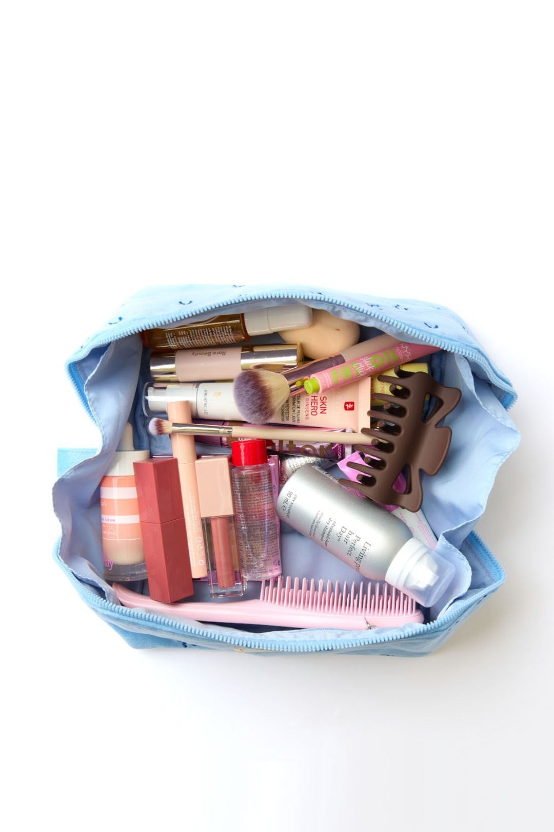 The Flat Lay Co Makeup Box Bag - Ditsy Bows Blue Embroidered Velvet Multi image 8