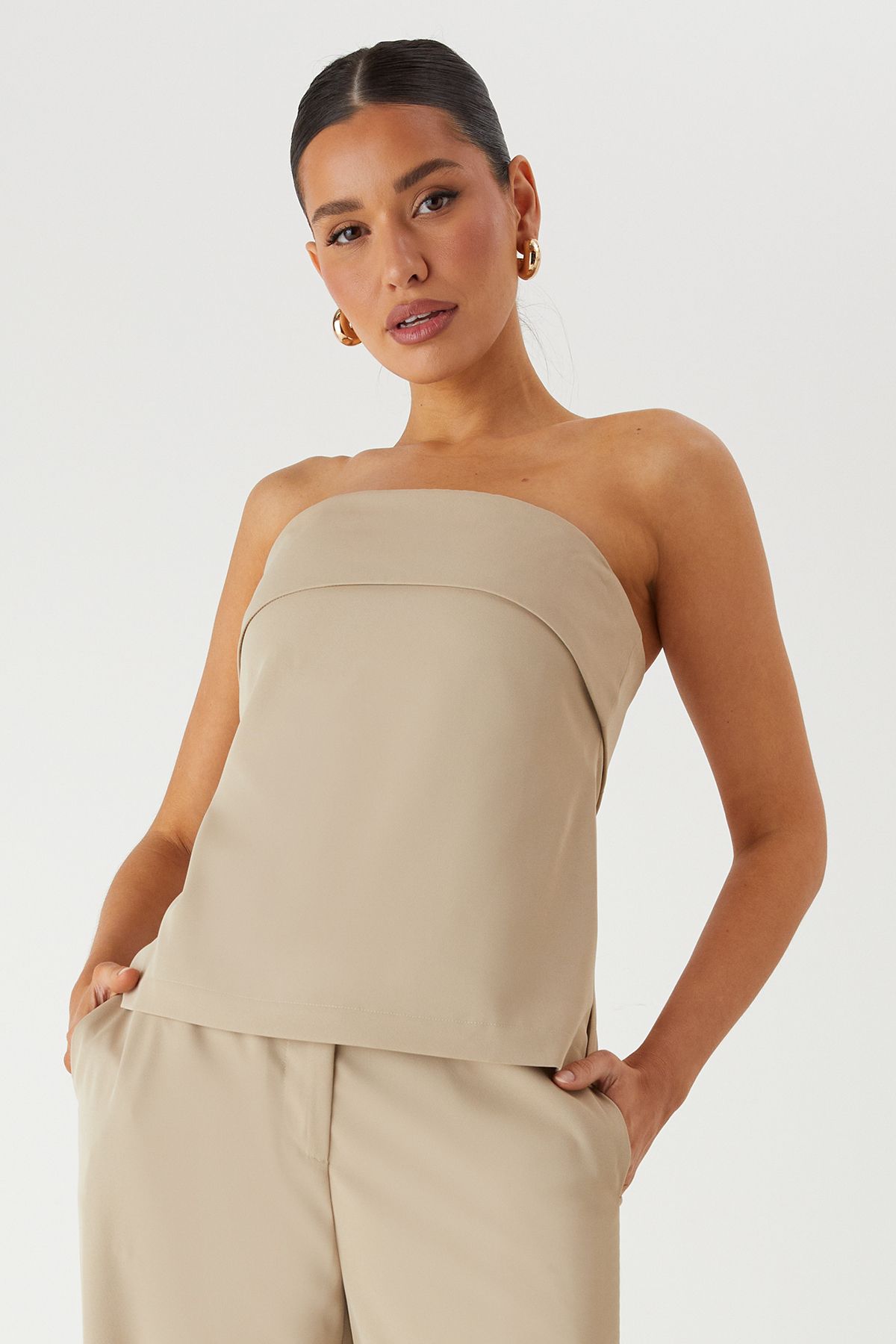 MissPap Tailored Bandeau Split Side Top Stone image 4