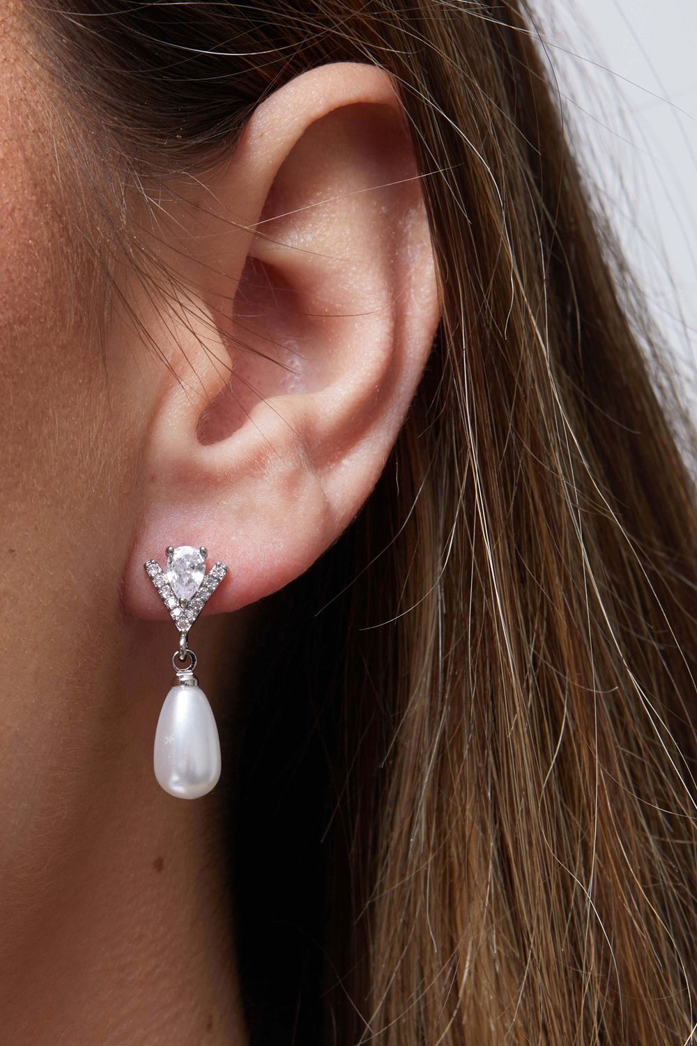 Jon Richard Silver Cubic Zirconia Pearl Drop Earrings image 2