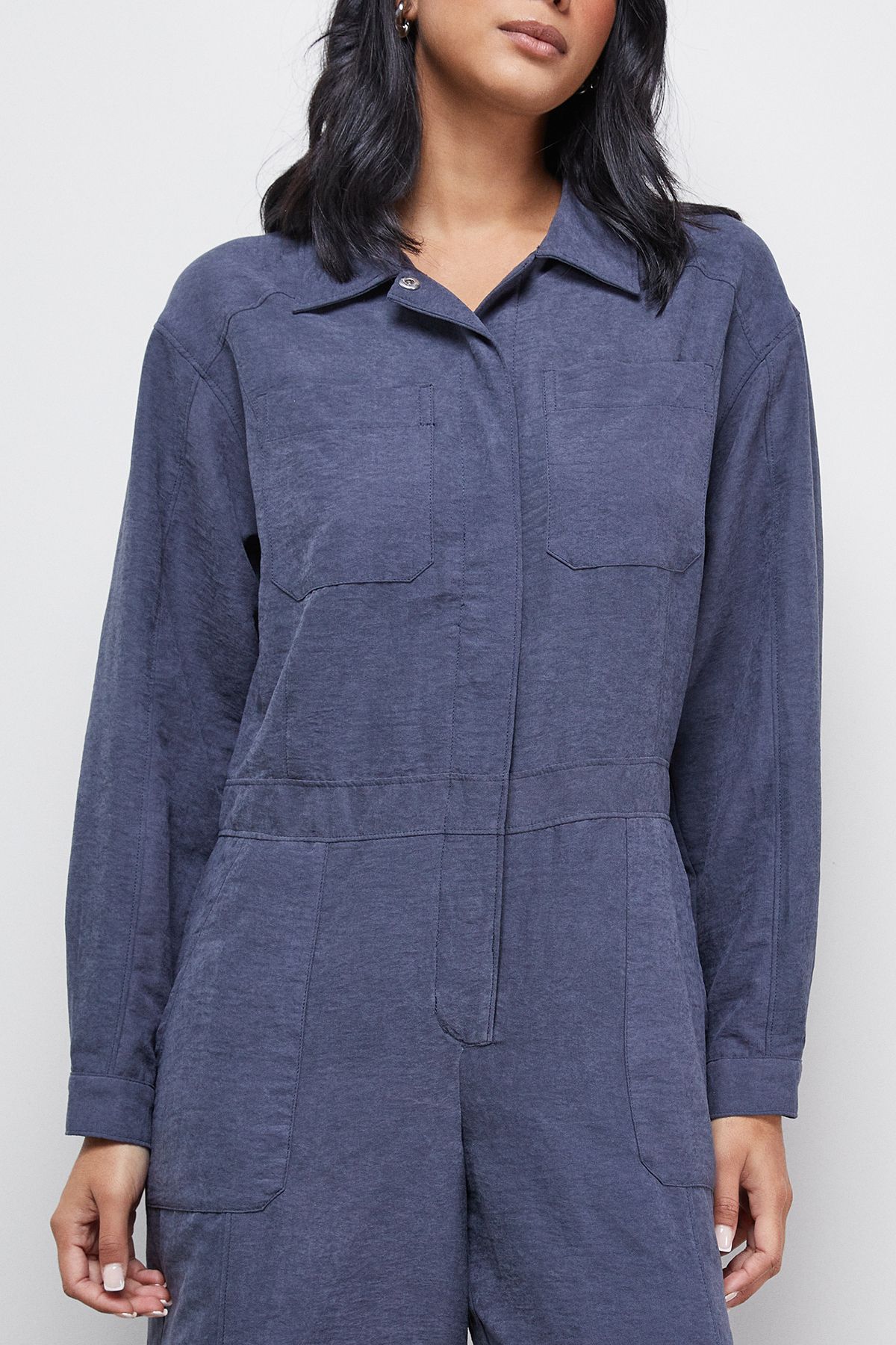 Warehouse Petite Peach Satin Utility Boilersuit Jumpsuit Slate image 5