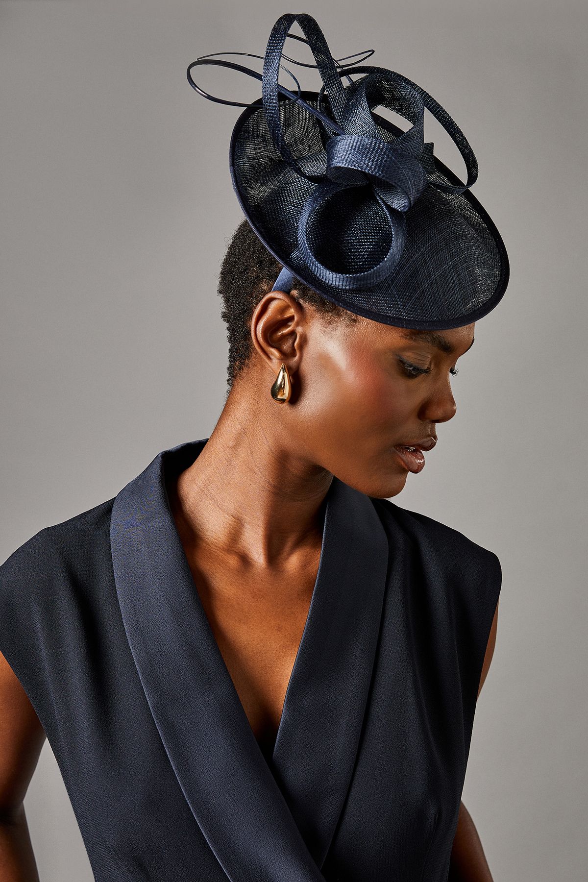 Coast Side Facing Structured Fascinator Navy