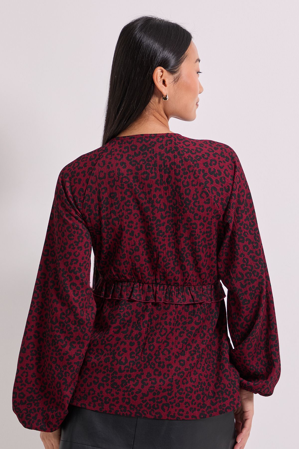 Dorothy Perkins Petite Berry Animal Empire Seam Frill Detail Printed Jersey Top Berry image 4