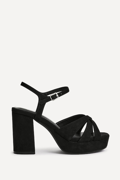 Linzi Selene Black Faux Suede Wide Fit Crossover Platform Heels