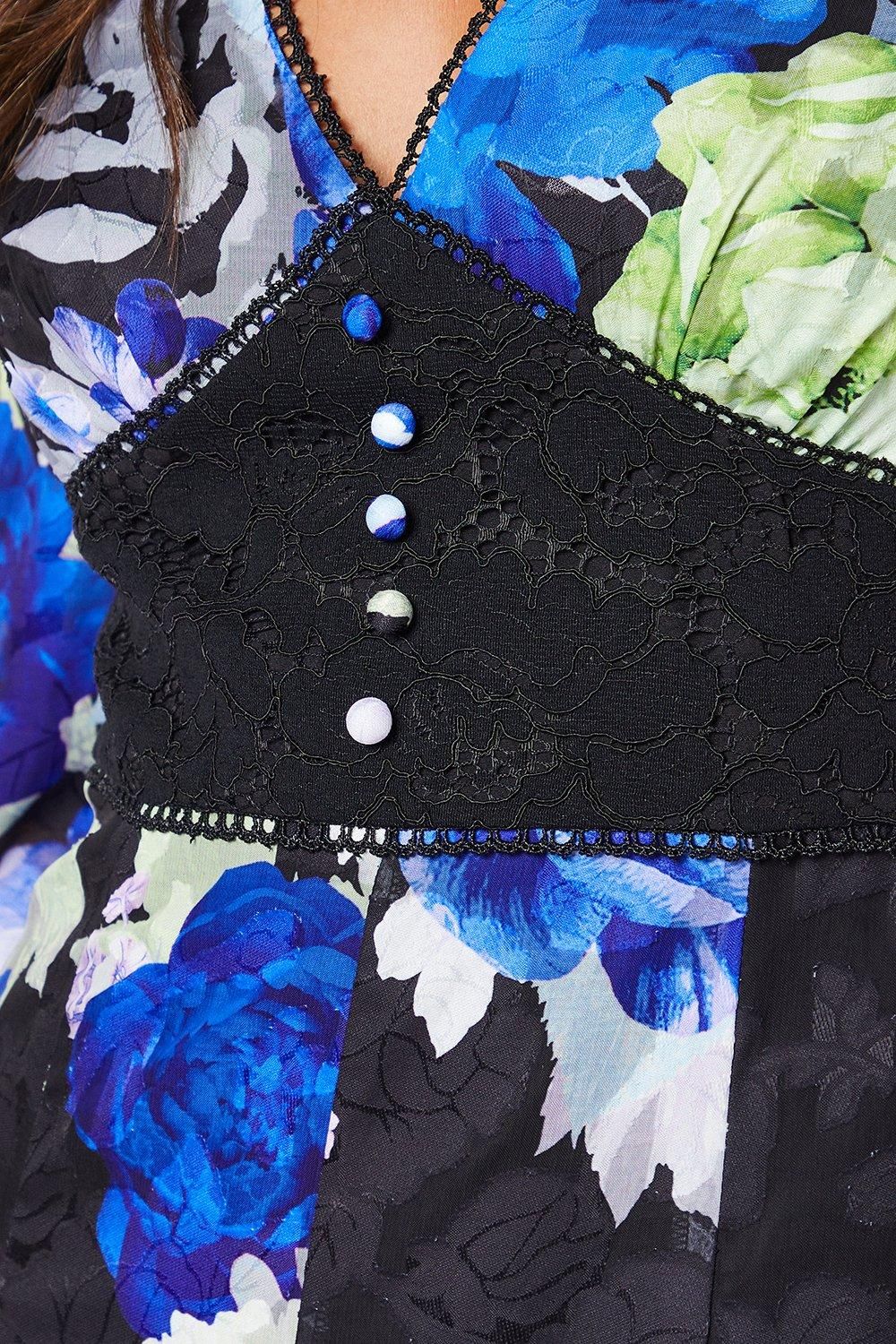 Coast Printed Lace Long Sleeve Midi Wedding Guest Dress Black image 5