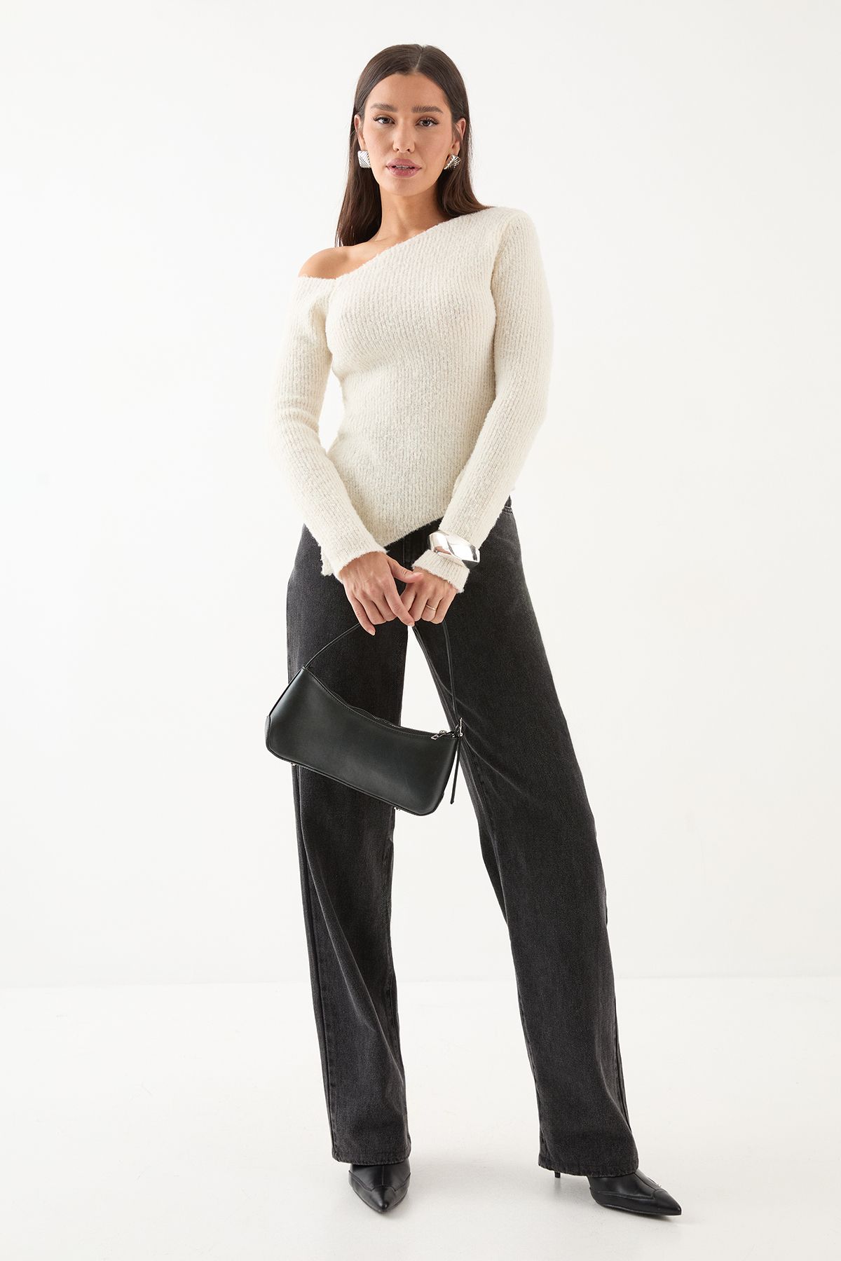 MissPap Asymmetric Knitted Boucle Top Ecru image 2