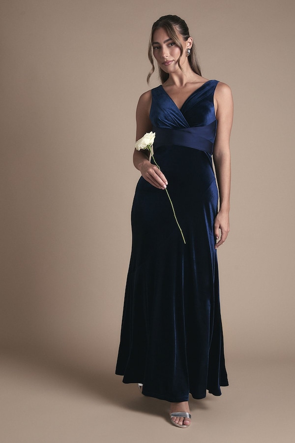 Coast Velvet V Neck Fishtail Maxi Bridesmaid Dress Navy