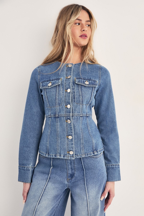 NastyGal Utility Tailored Denim Top Vintage Wash