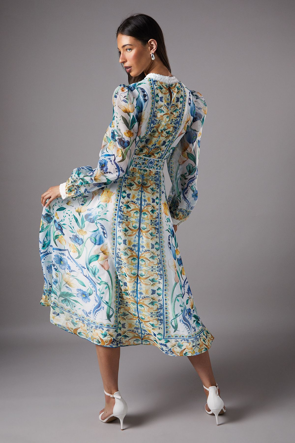 Coast Boarder Printed Organza Shirt Dress White image 3