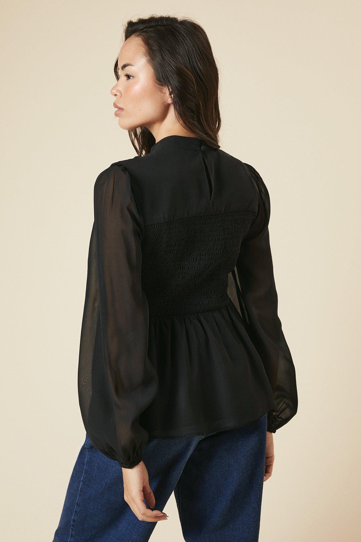 Dorothy Perkins Shirred Front And Back Long Sleeve Blouse Black image 3