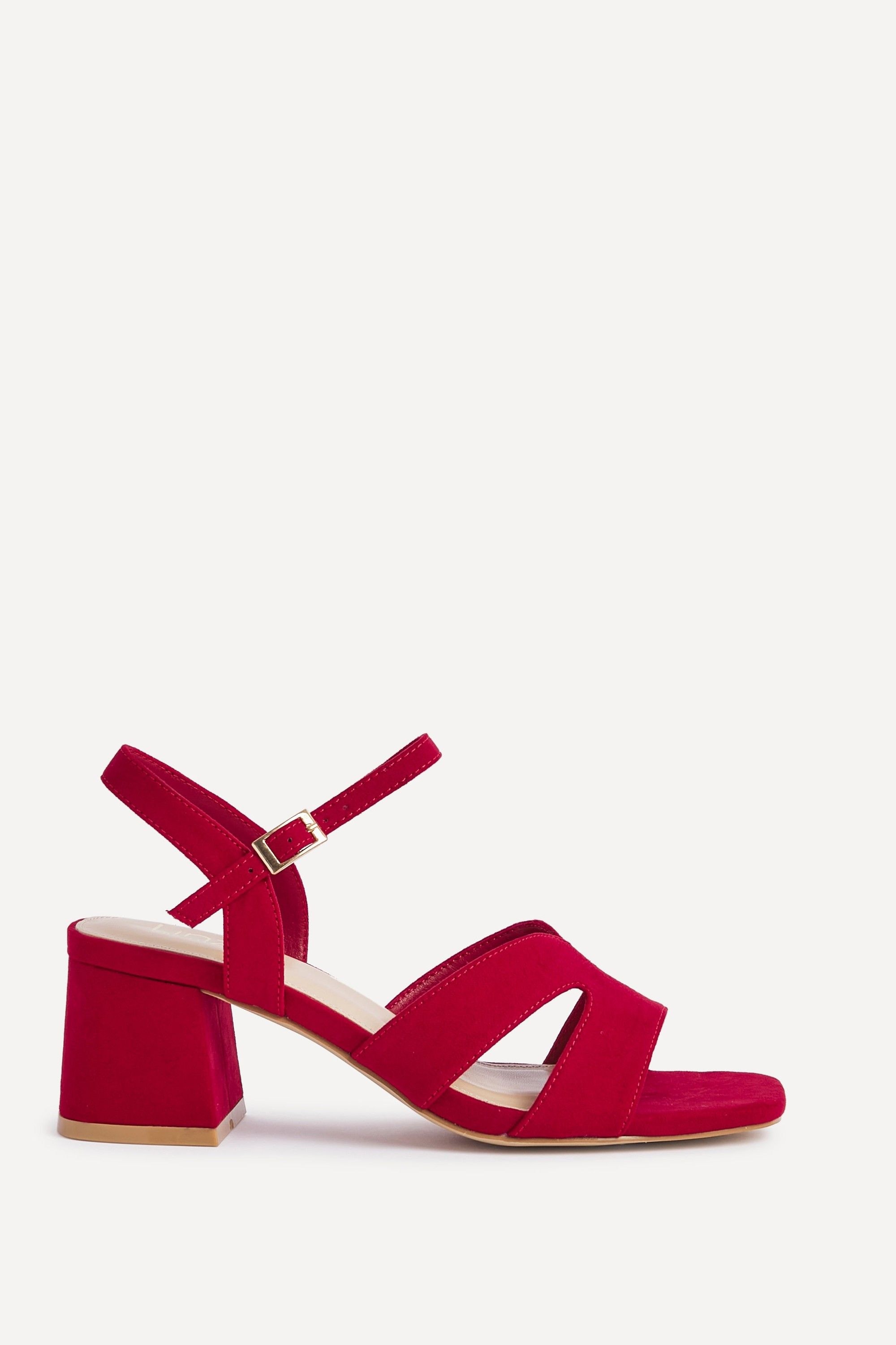 Linzi Empire Wide Fit Red Faux Suede Link Detail Block Heels image 1