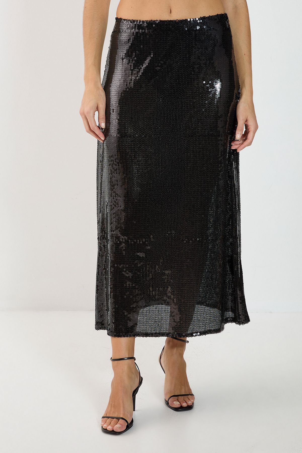 NastyGal Sheer Sequin Midaxi Skirt Black image 2