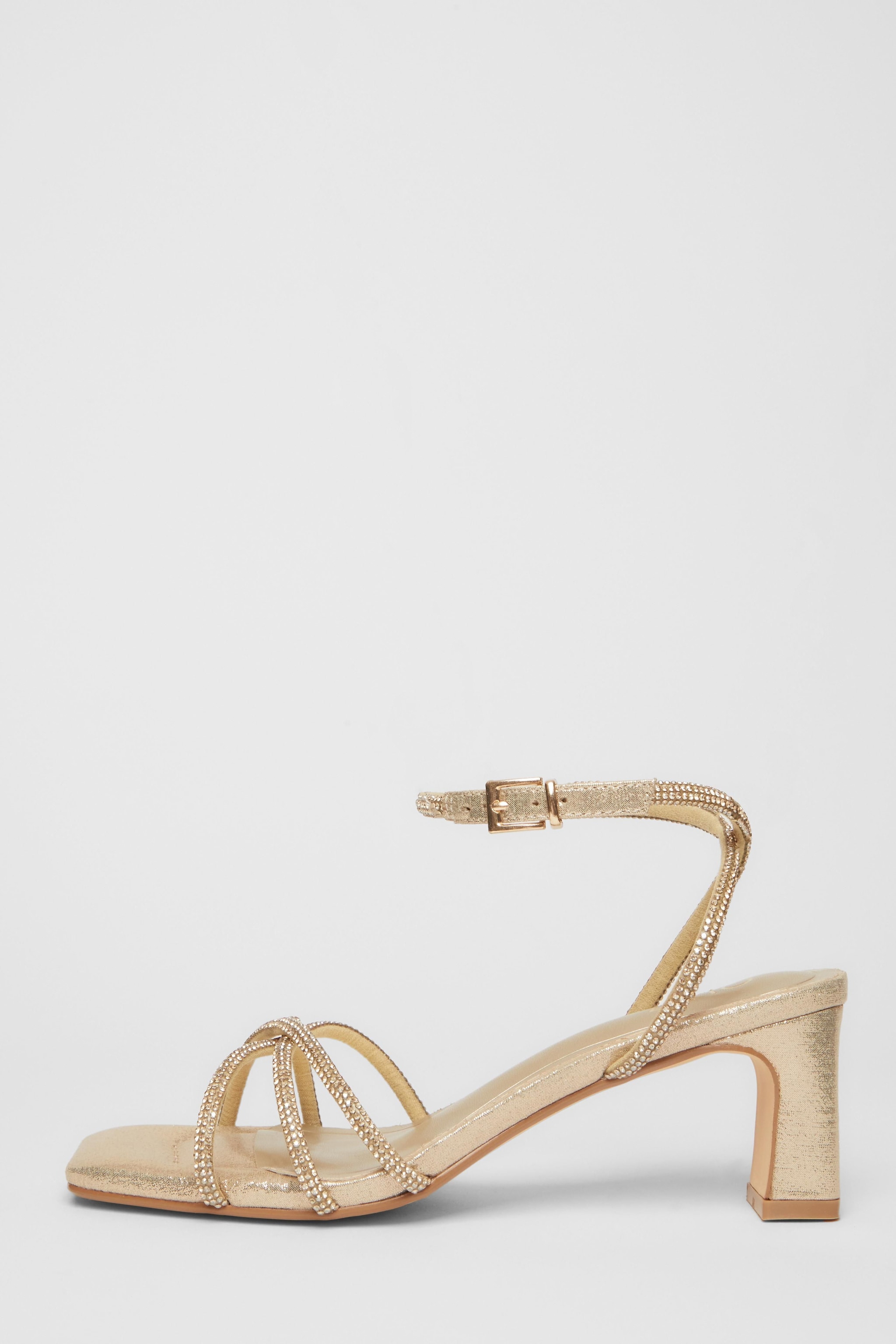 Quiz Gold Diamante Strap Block Heels image 3