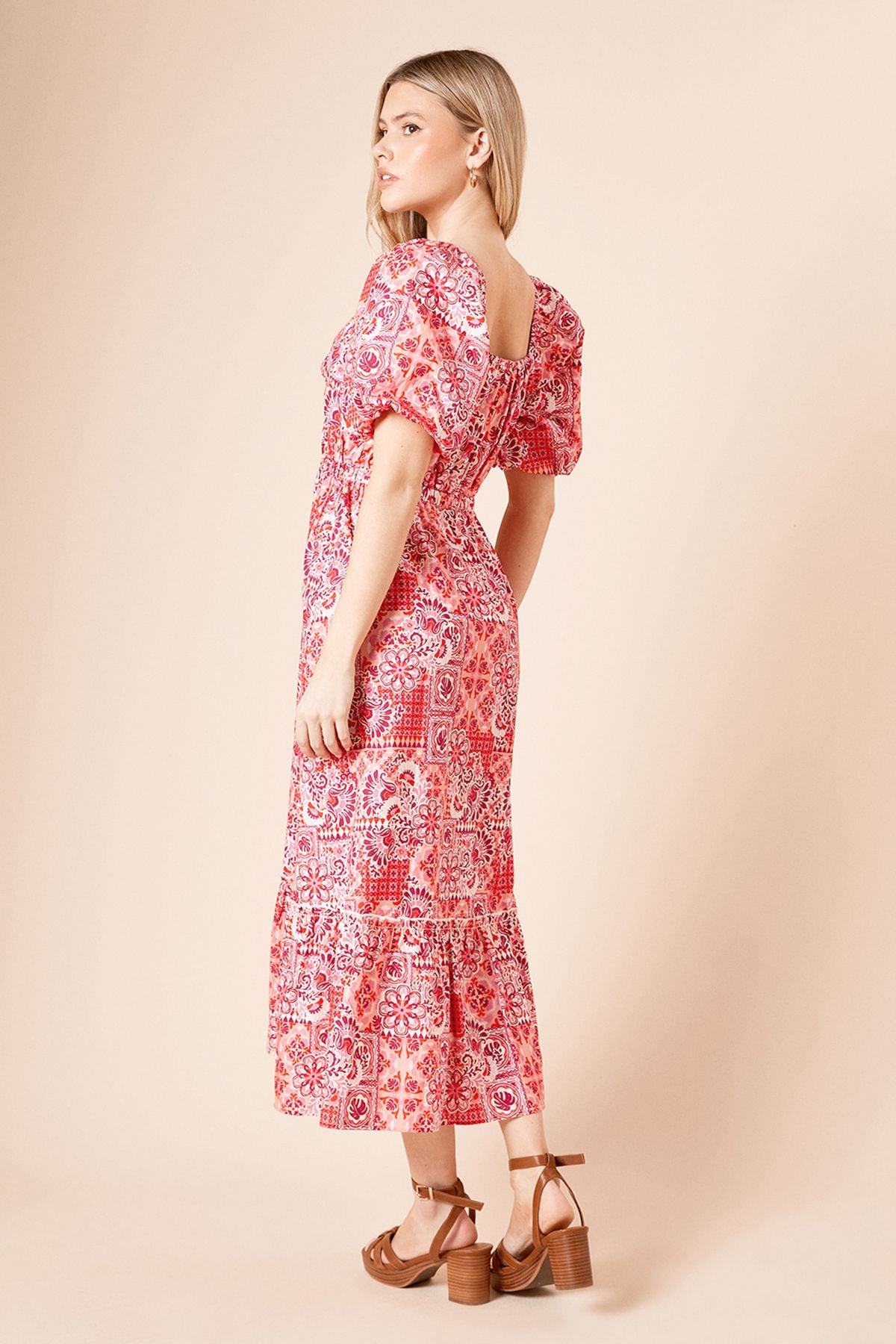 Dorothy Perkins Red Geo Poplin Twist Front Midi Dress Red image 3