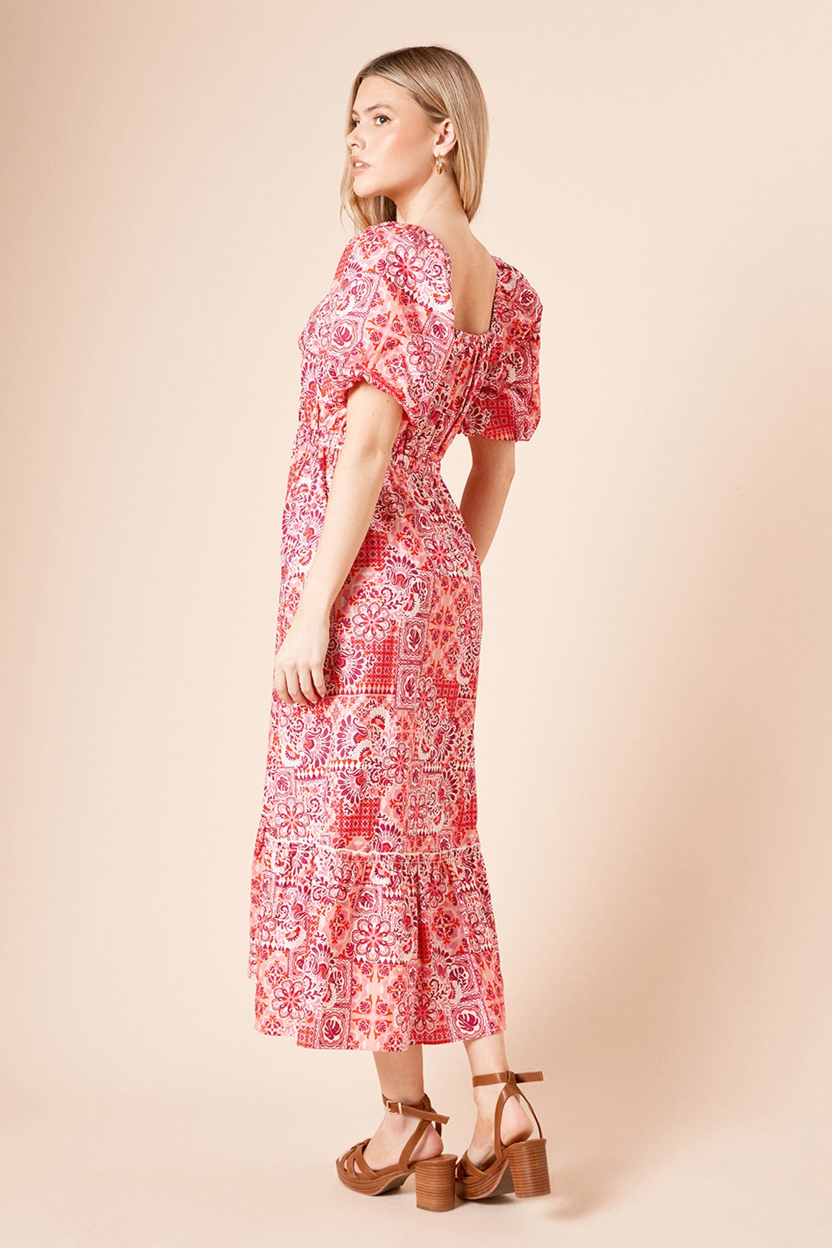 Dorothy Perkins Red Geo Poplin Twist Front Midi Dress Red image 3