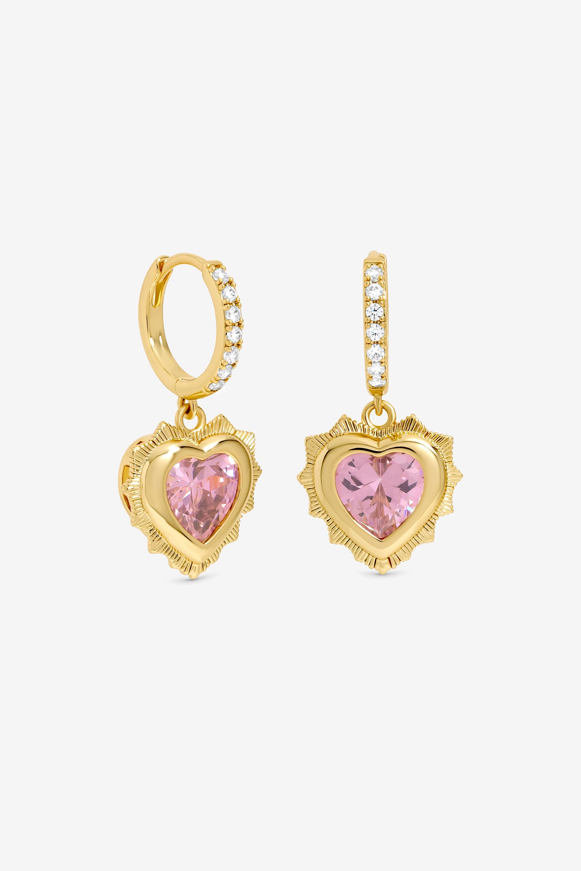 Jon Richard 14 Real Gold Plated Heart Birthstone Huggie Earrings - October image 2
